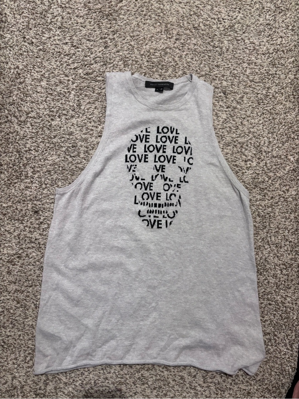 Skull Cashmere Gray Muscle Tee with Black 'LOVE' Skull Graphic